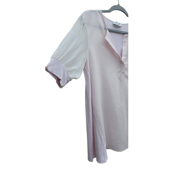 Lola & Sophie Womens 100% Silk Light Pink Top Small Sheer Ribbed Contrast Tee - Picture 3 of 9